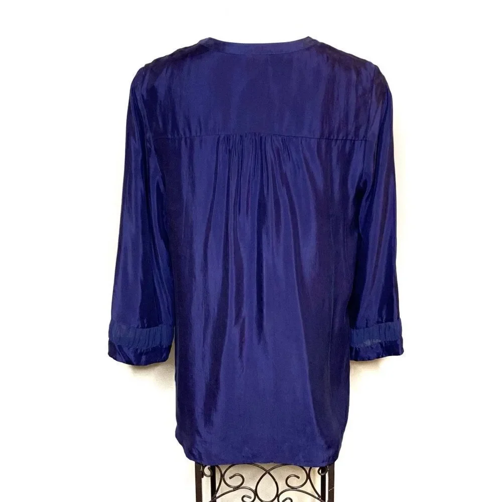 Daniel Rainn for stitch fix NWT navy blue kittie textured blouse size L